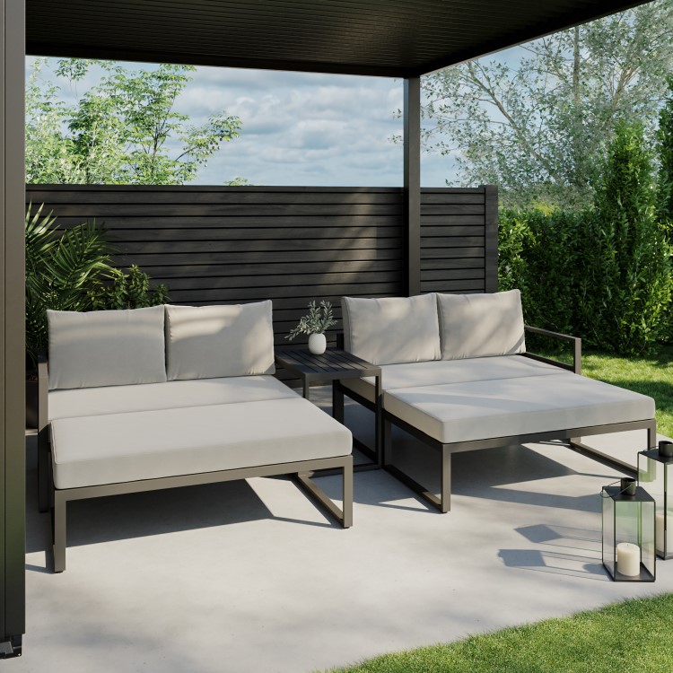 4 Seater Modular Stack Away Garden Sofa Set in Grey with Waterproof Cover