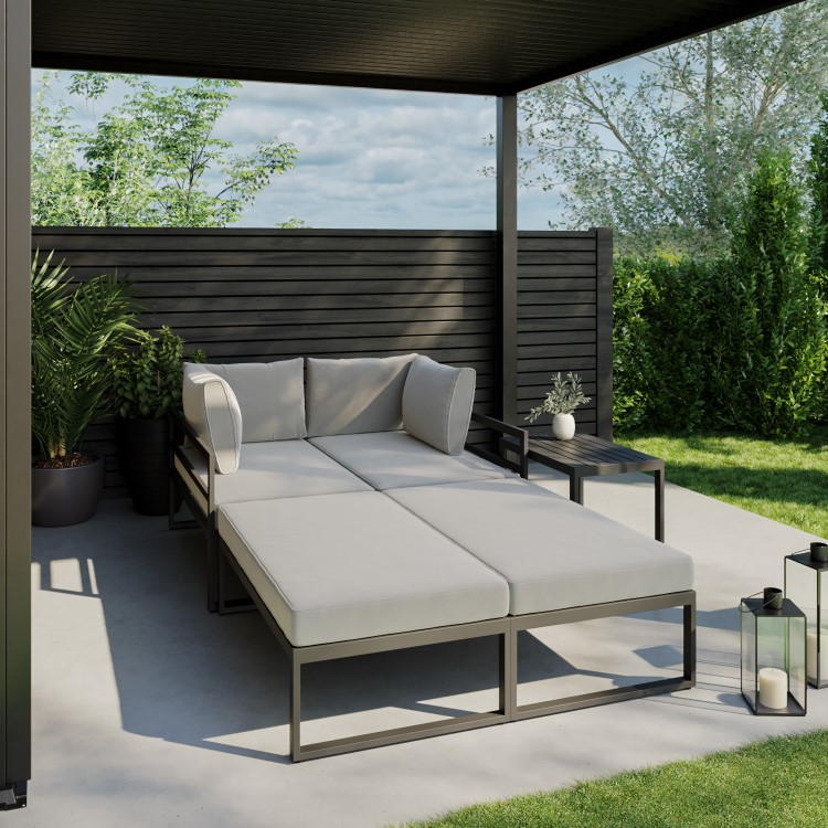 4 Seater Modular Stack Away Garden Sofa Set in Grey with Waterproof Cover