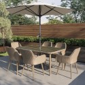 A1/FTR189 ONLY OPENED - Light Rattan 6 Seater Dining Set with Parasol