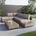A1/FTR194 ONLY OPENED - Natural Rattan Corner Sofa Set with Reclining Sun Lounger and Glass Top Coffee Table