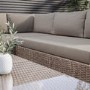 5 Seater Beige Rattan Corner Sofa Set with Reclining Sun Lounger and Coffee Table