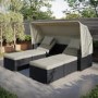 3 Seater Black Rattan Modular Cube Sun Lounger Set with Sun Shade - Fortrose