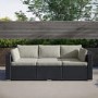 3 Seater Black Rattan Modular Cube Sun Lounger Set with Sun Shade - Fortrose