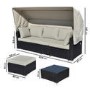 3 Seater Black Rattan Modular Cube Sun Lounger Set with Sun Shade - Fortrose