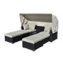 3 Seater Black Rattan Modular Cube Sun Lounger Set with Sun Shade - Fortrose