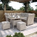 FTR196 7 Seater Light Rattan Garden Corner Sofa Set with 2 Stools and Glass Table Top