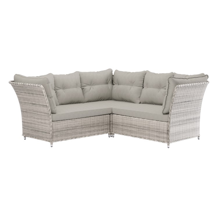 7 Seater Light Rattan Garden Corner Sofa Set with 2 Stools and Glass Table Top