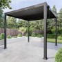Heavy Duty Charcoal Aluminium Pergola with Louvered Shutter Roof and Textilene Side Panel 3 x 3m - Como