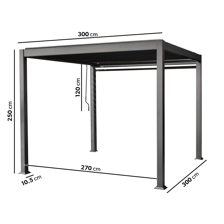 Heavy Duty Charcoal Aluminium Pergola with Louvered Shutter Roof and Textilene Side Panel 3 x 3m - Como