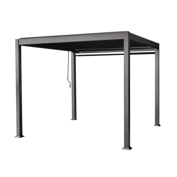 Heavy Duty Charcoal Aluminium Pergola with Louvered Shutter Roof and Textilene Side Panel 3 x 3m - Como