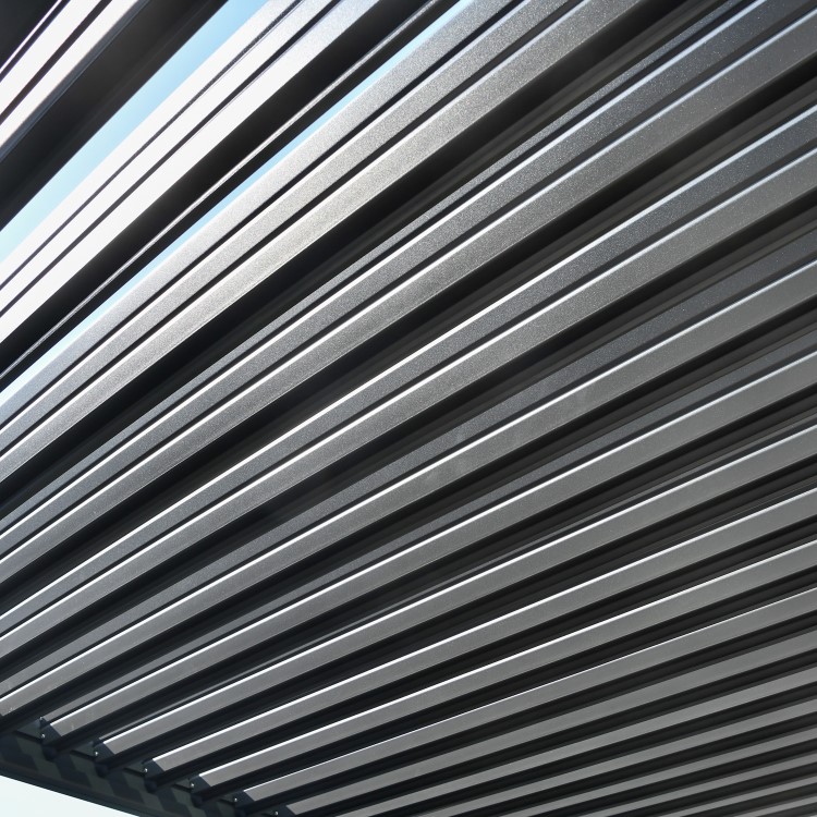 Heavy Duty Charcoal Aluminium Pergola with Louvered Shutter Roof and Textilene Side Panel 3 x 3m - Como