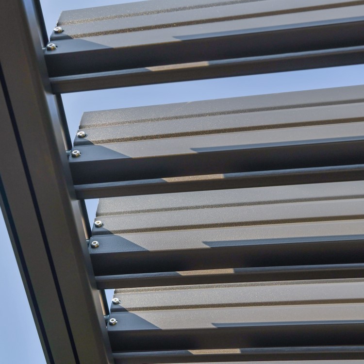 Heavy Duty Charcoal Aluminium Pergola with Louvered Shutter Roof and Textilene Side Panel 3 x 3m - Como