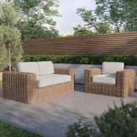 3 Seater Thick Rattan Armchair and Sofa Garden Set with Griege Cushions - Como