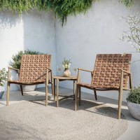 Bistro Set with Leather Look Rattan Chairs and Round Glass Table – Fortrose