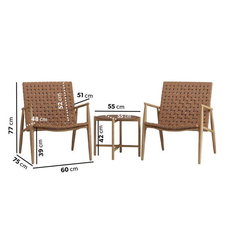 Bistro Set with Leather Look Rattan Chairs and Round Glass Table