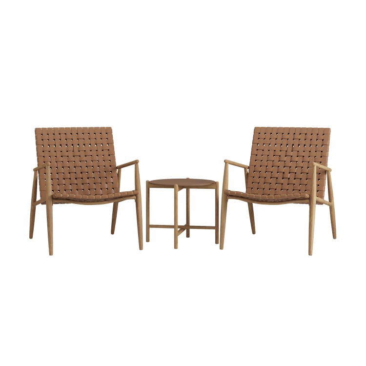 Bistro Set with Leather Look Rattan Chairs and Round Glass Table