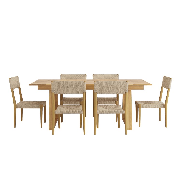 6 Seater Acacia Wood & Twisted Wicker Garden Dining Set