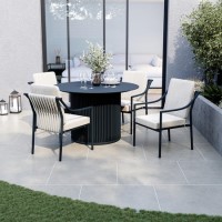 4 Seater Round Aluminium Outdoor Garden Dining Table with Ribbed Base & Beige Rope Chairs 4 Seater Round Aluminium Outdoor Garden Dining Table with Ribbed Base & Beige Rope Chairs