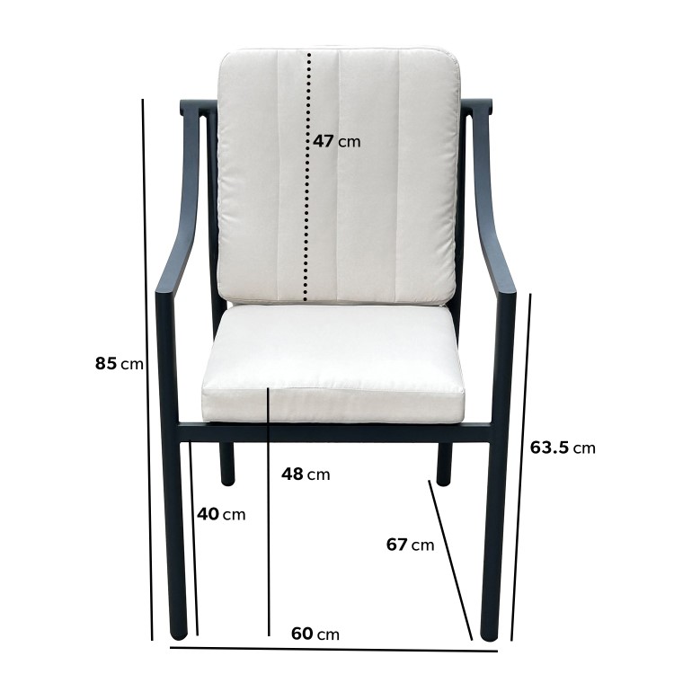 4 Seater Round Aluminium Outdoor Garden Dining Table with Ribbed Base & Beige Rope Chairs