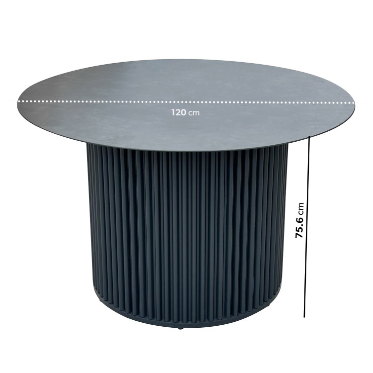 4 Seater Round Aluminium Outdoor Garden Dining Table with Ribbed Base & Beige Rope Chairs