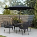 FTR209 4 Seater Black Rope Round Garden Dining Set with Matching Parasol
