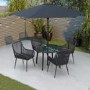 4 Seater Black Rope Wicker Outdoor Dining Set with Parasol