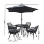 4 Seater Black Rope Wicker Outdoor Dining Set with Parasol