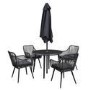 4 Seater Black Rope Wicker Outdoor Dining Set with Parasol