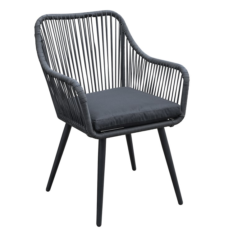 4 Seater Black Rope Wicker Outdoor Dining Set with Parasol