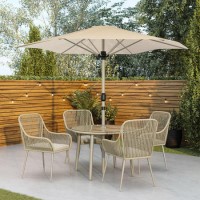 4 Seater Beige Rope Wicker Outdoor Garden Dining Set with Matching Parasol 4 Seater Beige Rope Wicker Outdoor Garden Dining Set with Matching Parasol