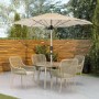 Beige Rope Wicker Corner Sofa Set with Matching Bench Stools & Parasol