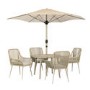 Beige Rope Wicker Corner Sofa Set with Matching Bench Stools & Parasol