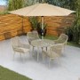 Beige Rope Wicker Corner Sofa Set with Matching Bench Stools & Parasol