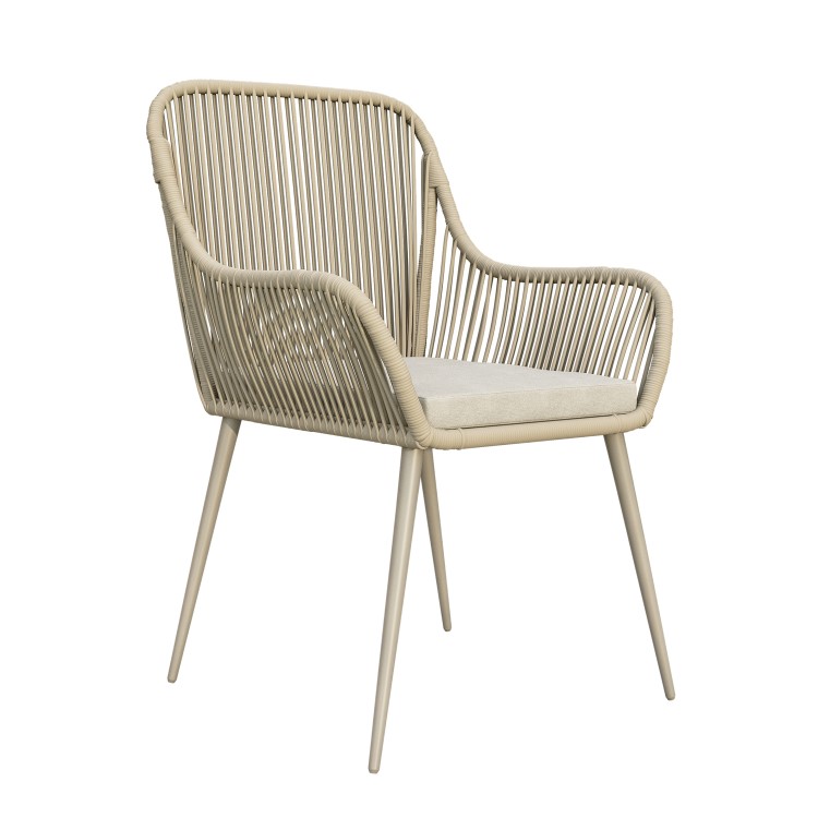 4 Seater Beige Rope Wicker Outdoor Garden Dining Set with Matching Parasol