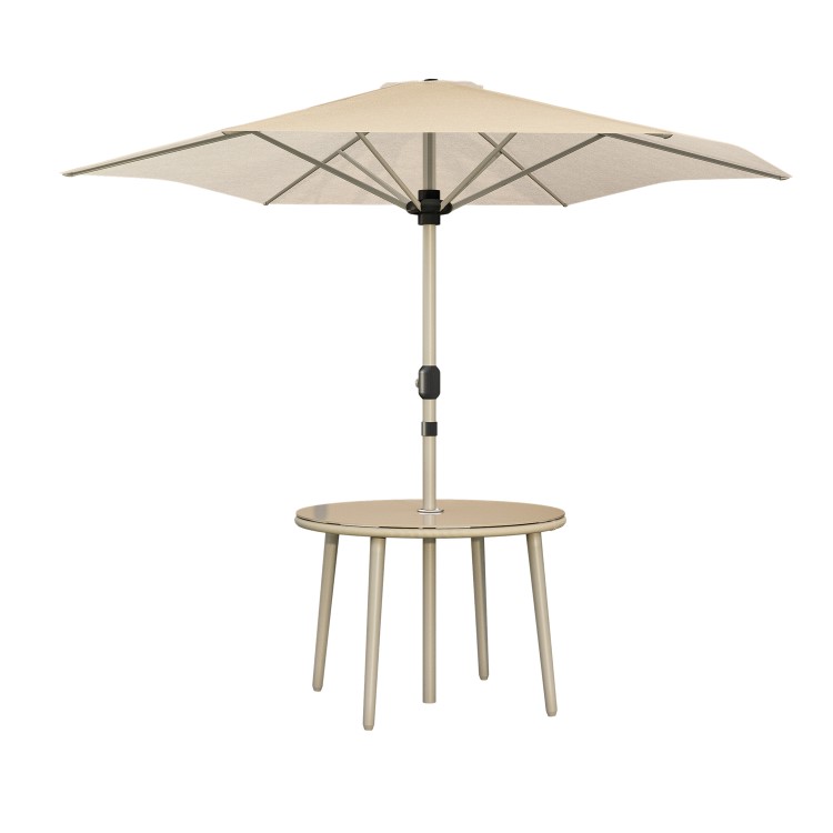 Beige Rope Wicker Corner Sofa Set with Matching Bench Stools & Parasol