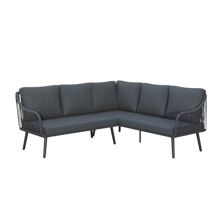 Black Rope Effect Corner Sofa Set with Matching Stools and Parasol