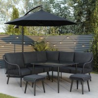 Black Rope Effect Corner Sofa Set with Matching Stools and Parasol