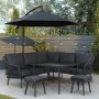 Black Rope Effect Corner Sofa Set with Matching Stools and Parasol