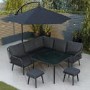 Black Rope Effect Corner Sofa Set with Matching Stools and Parasol