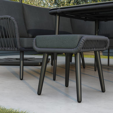 Black Rope Effect Corner Sofa Set with Matching Stools and Parasol