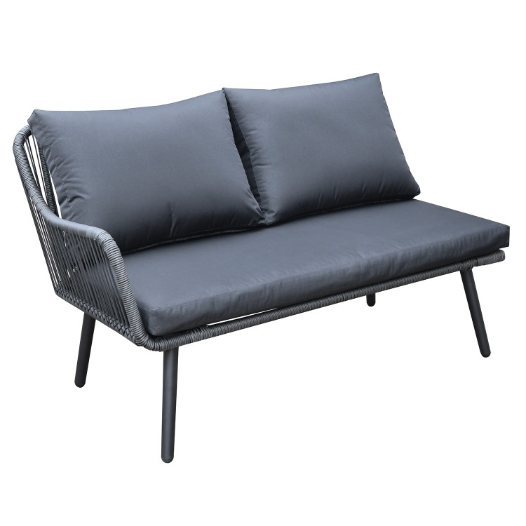 Black Rope Effect Corner Sofa Set with Matching Stools and Parasol