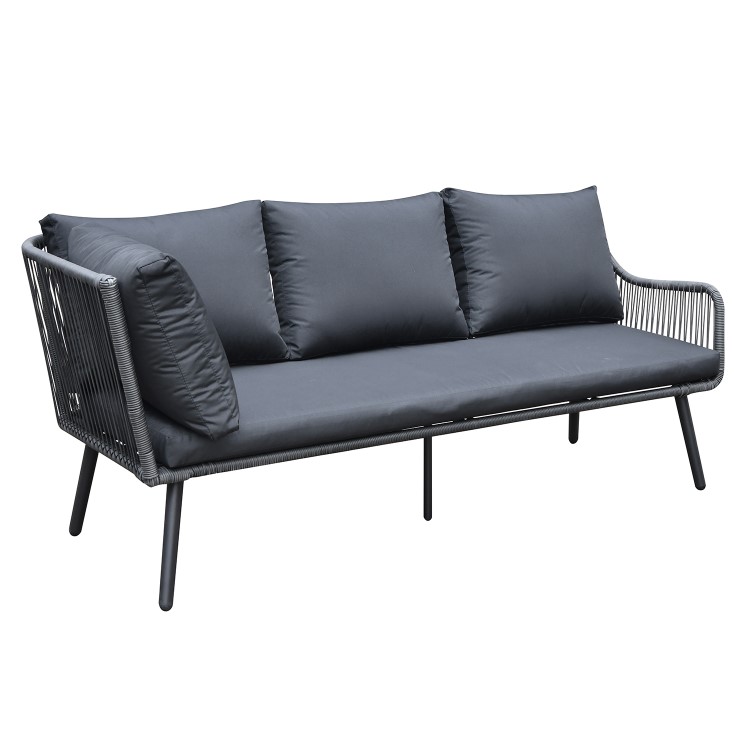 Black Rope Effect Corner Sofa Set with Matching Stools and Parasol