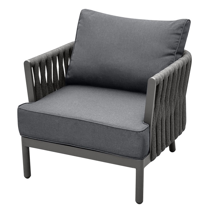 4 Seater Charcoal Rope Detail Sofa and Armchair Set with Coffee Table