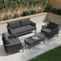 4 Seater Rope Detail Sofa and Armchair Set with Coffee Table 4 Seater Rope Detail Sofa and Armchair Set with Coffee Table