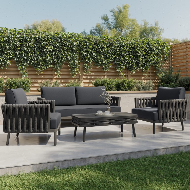 4 Seater Rope Detail Sofa and Armchair Set with Coffee Table
