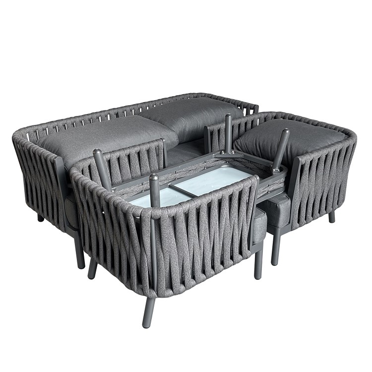 4 Seater Rope Detail Sofa and Armchair Set with Coffee Table