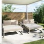 4 Seater Cream Modular Stackable Garden Sofa with Waterproof Cover