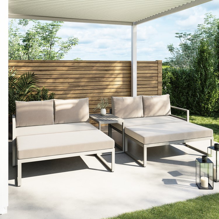 4 Seater Cream Modular Stackable Garden Sofa with Waterproof Cover