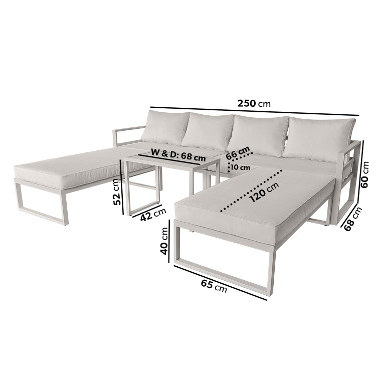 4 Seater Cream Modular Stackable Garden Sofa with Waterproof Cover