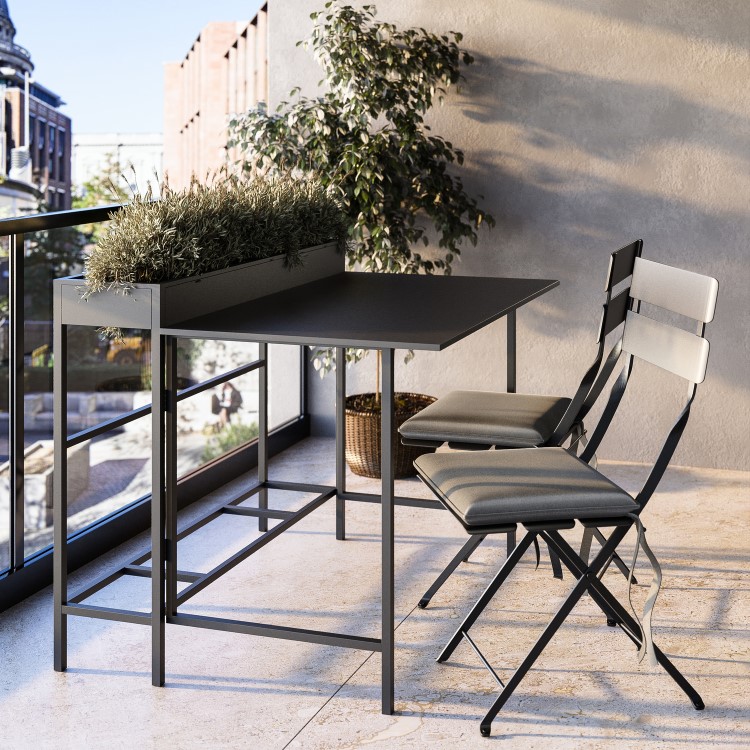 Black Aluminium Space-Saving Balcony Bistro Set with Folding Chairs & Planter Box